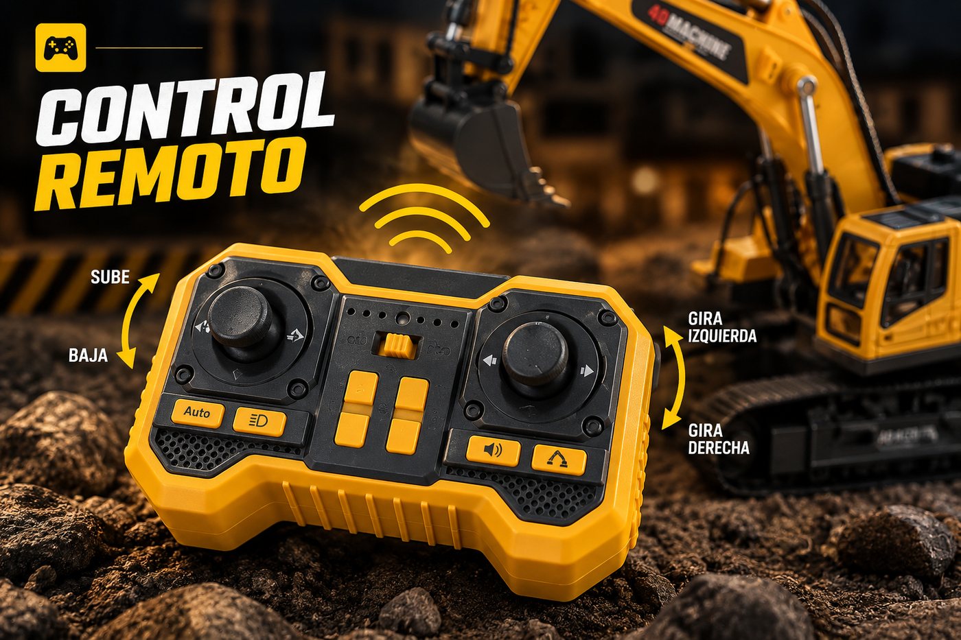 Control remoto de la excavadora RC con dos palancas para subir, bajar y girar